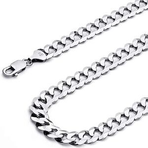 14k Solid White Gold Curb Concave Cuban Chain Necklace | 3.5 mm | Real Gold 22"